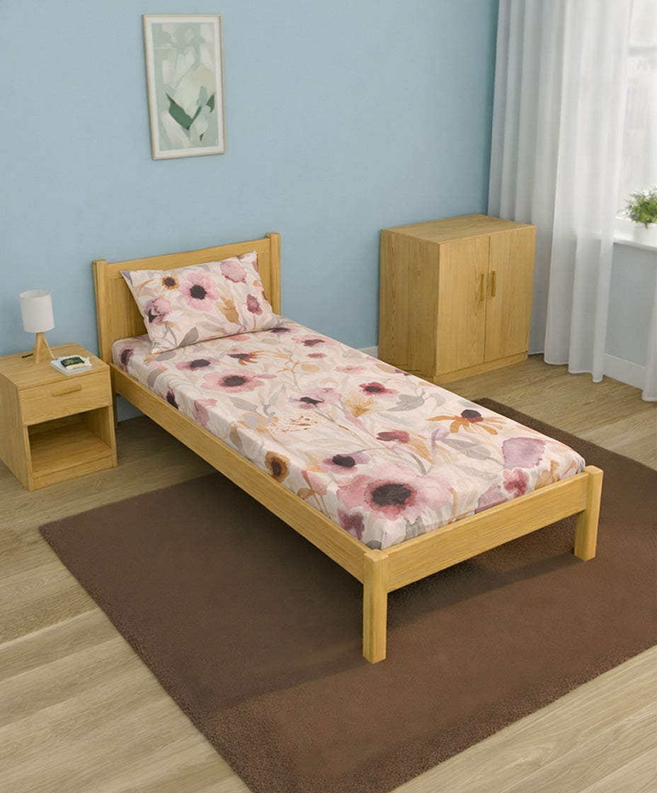 Premsons® Floral Print Pink & Orangish Queen Size Bedsheet Set with Pillow Covers – Soft Cotton Double Bed Sheet for Bright Bedroom Décor