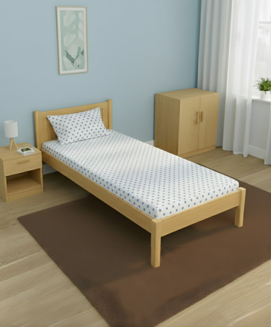 Premsons® Mini Flower Print Blue Queen Size Bedsheet Set with Pillow Covers – Soft Cotton Double Bed Sheet for Elegant Bedroom Décor