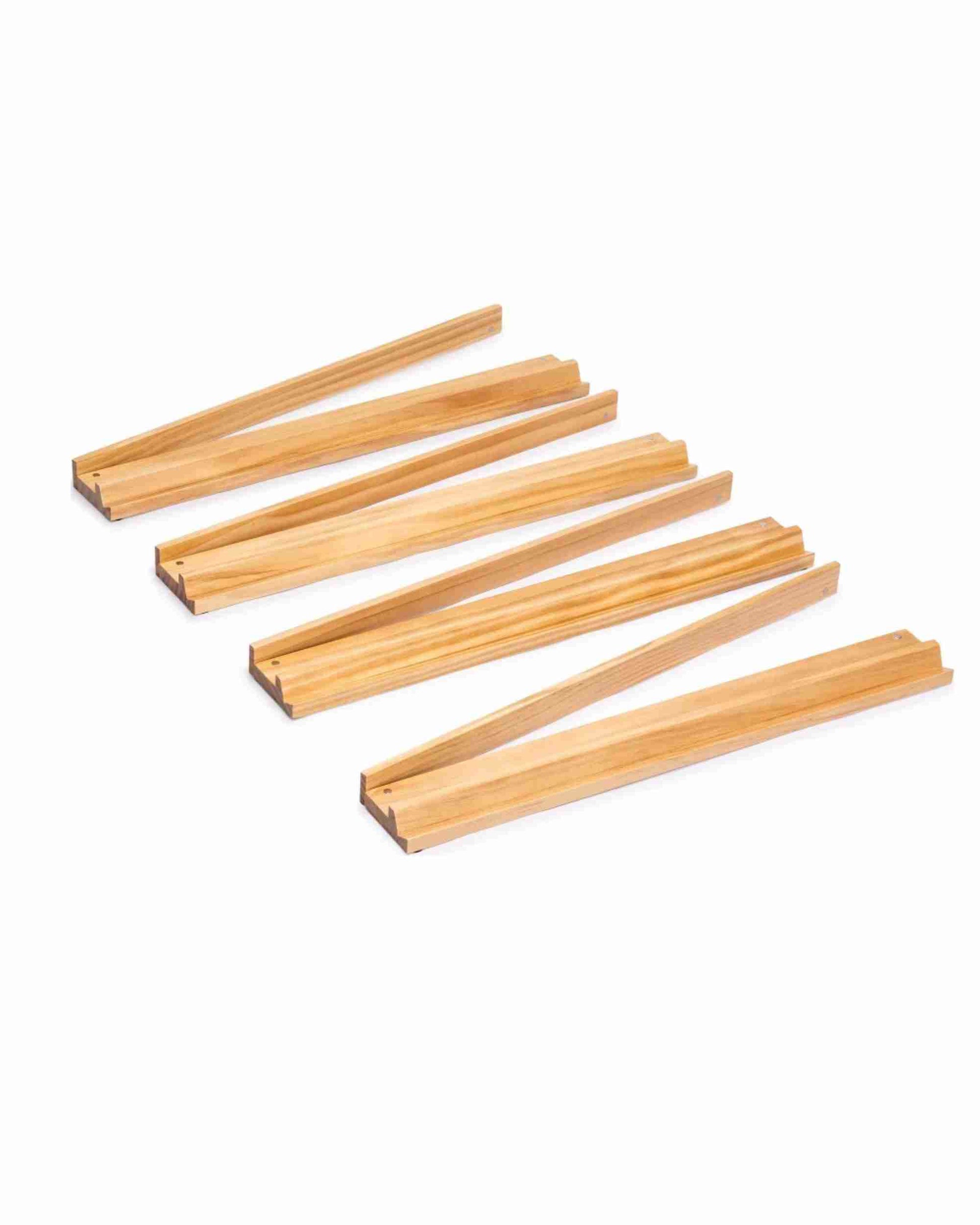 Set of 4 light wood mahjong tile racks, smooth slatted design
