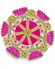 Premsons® Decorative Floral Rangoli Plate with Pink Lotus Design & Gold Embellishments