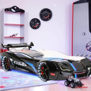 Premsons Realistic Racing Car Bed for Children's Bedroom - Classic Model (With Mattress)-Black 