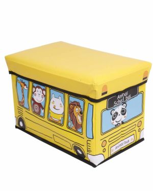 Children Printed Rectangular Folding Seat Toy Storage Box (12 x 19) - Yellow