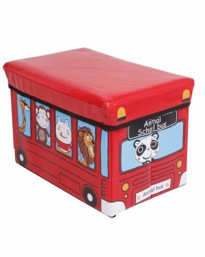 Children Printed Rectangular Folding Seat Toy Storage Box (10 x 15) -  Red