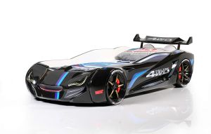 Premsons Children's Racing Car Bed - Classic Model - Black (Without Mattress)-Black 