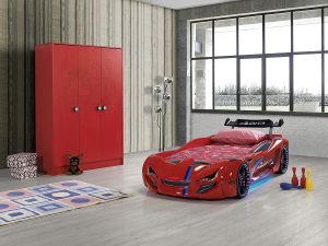 Premsons Realistic Racing Car Bed for Children's Bedroom - Classic Model (With Mattress)-Red