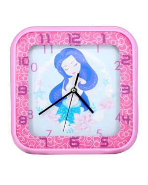 12 Inch Square Shaped Mermaid Cartoon Wall Clock - Pink