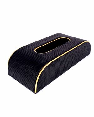 Solid Design Artificial Vegan Leatherette Curved Tissue Box - Black