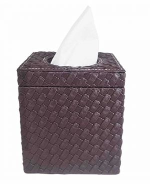 Woven Design Artificial Leather Square Tissue Box for Dining Room, Kitchen, Bedroom, Car and Home Decor - Brown