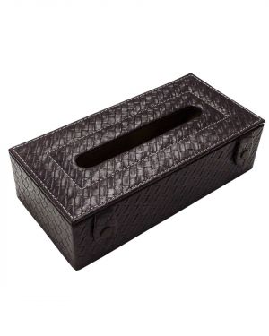 Woven Design Artificial Leather Rectangular Tissue Paper Box with Button for Dining Room, Kitchen, Bedroom, Car and Home Decor - Brown