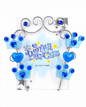 Cute Star Princess Crown Glass Photo Frame - Blue
