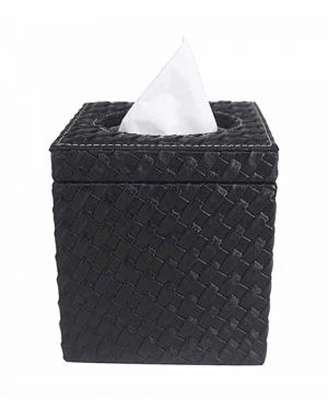 Woven Design Artificial Leather Square Tissue Box for Dining Room, Kitchen, Bedroom, Car and Home Decor - Black