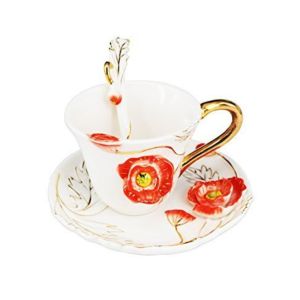 Ceramic Coffee Cup & Saucer with Spoon Set